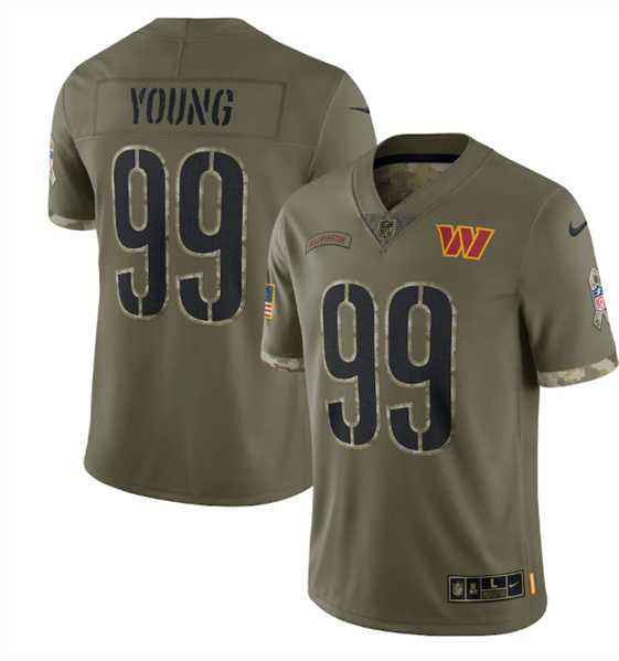 Men%27s Washington Commanders #99 Chase Young 2022 Olive Salute To Service Limited Stitched Jersey Dyin